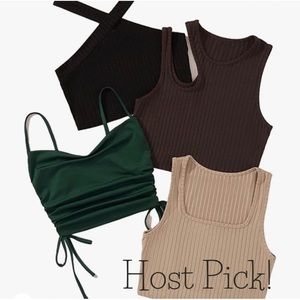 Crop Tank Tops. Set of 4. Casual Solid Ribbed Knit Womens Size Medium EUC